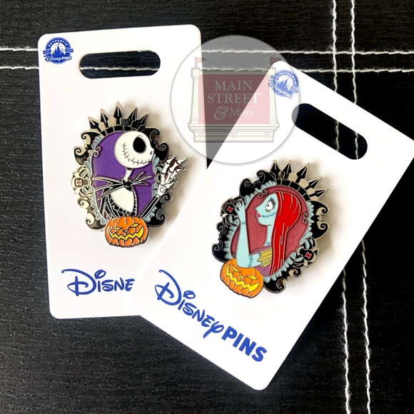 Disney Other - Disney Parks Nightmare Before Christmas Jack Skellington & Sally Pin Set Pumpkin